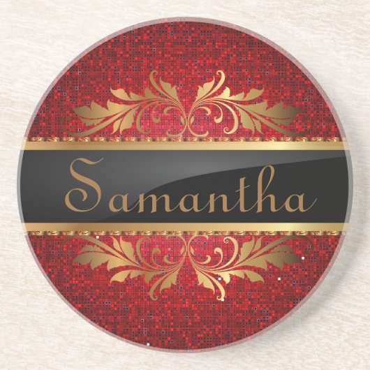 Red Glitter Sequin Disco Glitz Pattern Onderzetter (Voorkant)