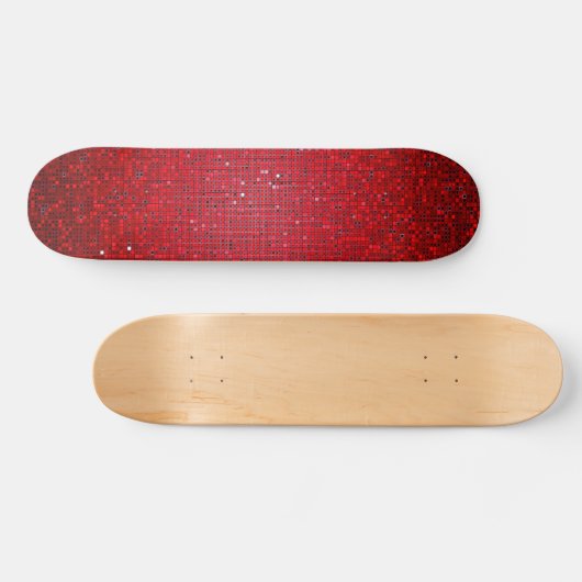 Red Glitter Sequin Disco Old School Skateboard (Horizontaal)