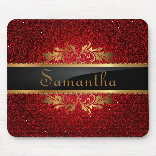 Red Glitter Sequin Disco Personalized Mousepad Muismat (Voorkant)