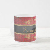 Red Glitter Sequin Frosted Glass Coffee Mok Cup (Voorkant links)
