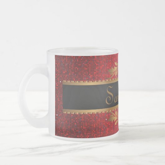 Red Glitter Sequin Frosted Glass Coffee Mok Cup (Links)