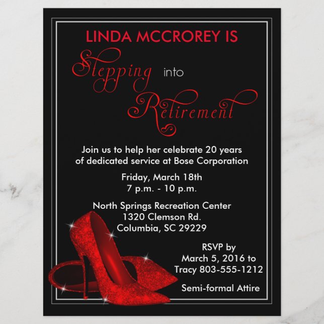 Red Glitter Shoes Retirement Invitation (Voorkant)