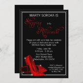 Red Glitter Shoes Retirement Invitation Kaart (Voorkant / Achterkant)