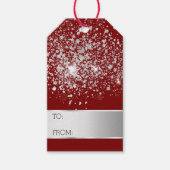 Red Glitter Silver Confetti Christmas Cadeaulabel (Voorkant)