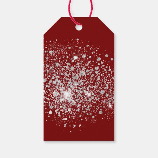 Red Glitter Silver Confetti Christmas Cadeaulabel (Achterkant)