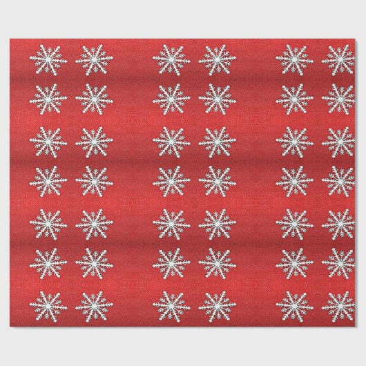 Red Glitter Snowflake Cadeaupapier (Vlak)