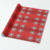 Red Glitter Snowflake Cadeaupapier (Uitgerold)