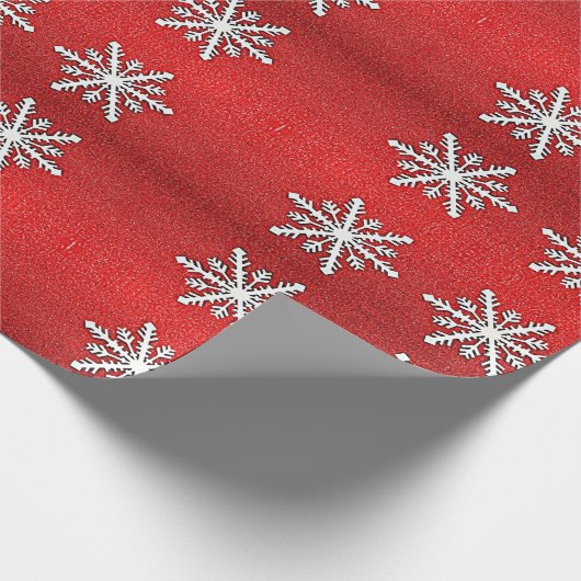 Red Glitter Snowflake Cadeaupapier (Hoek)
