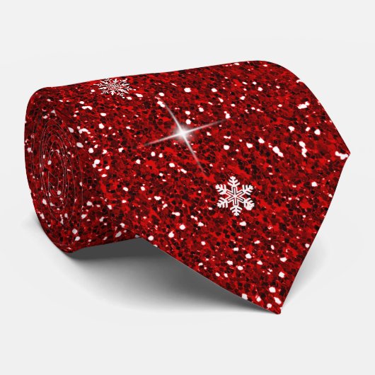 Red Glitter Snowflakes kerst Stropdas (Opgerold)