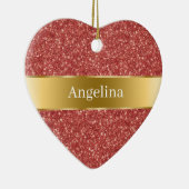 Red Glitter Sparkle Gold Ribbon Christmas Keramisch Ornament (Rechts)