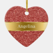 Red Glitter Sparkle Gold Ribbon Christmas Keramisch Ornament (Voorkant)