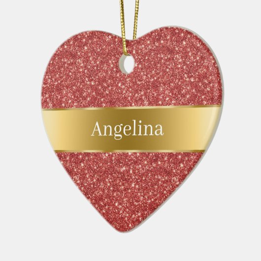Red Glitter Sparkle Gold Ribbon Christmas Keramisch Ornament (Links)