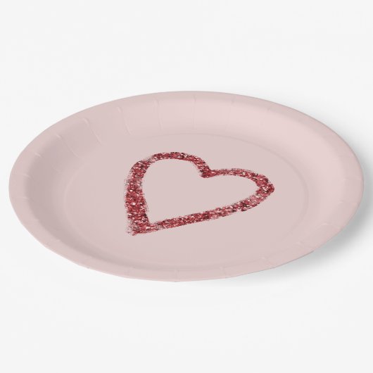 Red Glitter Sparkle Heart Papieren Bordje (Gekanteld)