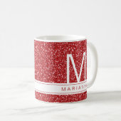 Red Glitter Sparkle Monogram Eigen naam Initiaal Koffiemok (Voorkant rechts)