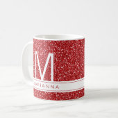 Red Glitter Sparkle Monogram Eigen naam Initiaal Koffiemok (Voorkant links)