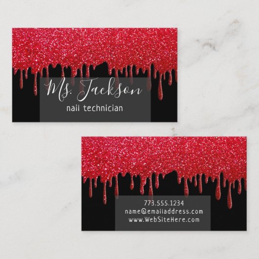 Red Glitter Sparkles Beauty Nail Hair Salon Spa Visitekaartje (Voorkant / Achterkant)