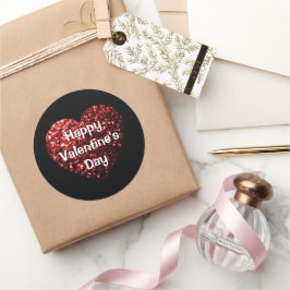 Red Glitter sparkles Heart Happy Valentine's Day Ronde Sticker