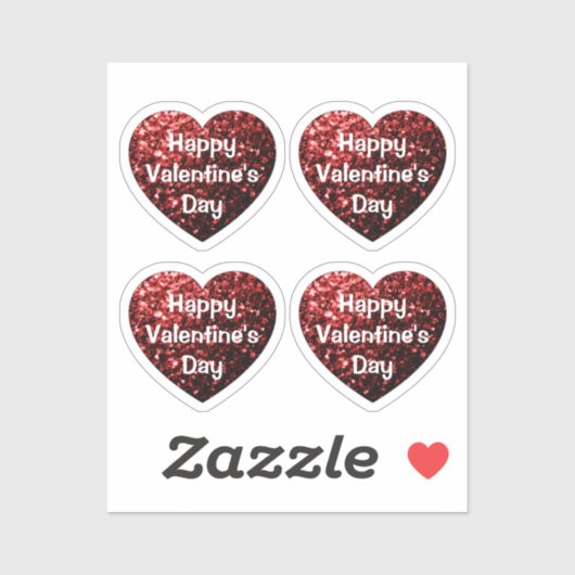 Red Glitter sparkles Heart Happy Valentine's Day Sticker (Vel)