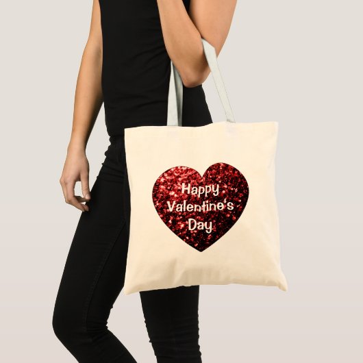 Red Glitter sparkles Heart Happy Valentine's Day Tote Bag (Voorkant (product))