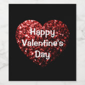 Red Glitter sparkles Heart Happy Valentine's Day Wijn Etiket (Enkel label)