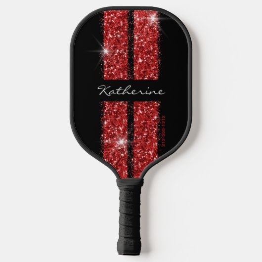 Red Glitter Sport Racing Stripes Elegant Pickleball Paddle (Achterkant)