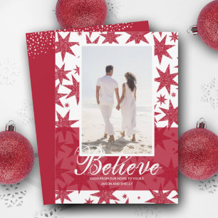 Red Glitter Stars kerstfoto Feestdagenkaart