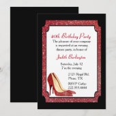 Red Glitter Stilettos Birthday Uitnodiging (Voorkant / Achterkant)