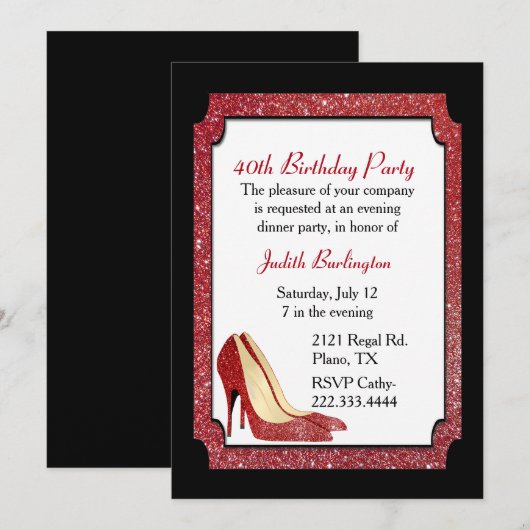 Red Glitter Stilettos Birthday Uitnodiging (Voorkant / Achterkant)