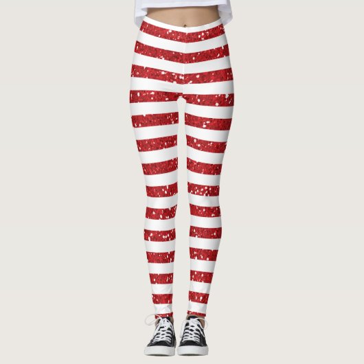 Red Glitter Striped Leggings (Voorkant)
