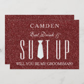 Red Glitter Suitup Wil jij mijn bruidsman zijn? Kaart (Voorkant / Achterkant)