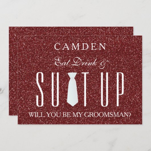 Red Glitter Suitup Wil jij mijn bruidsman zijn? Kaart (Voorkant / Achterkant)