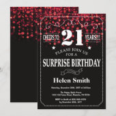 Red Glitter Surprise 21e verjaardag Kaart (Voorkant / Achterkant)