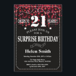 Red Glitter Surprise 21e verjaardag Kaart<br><div class="desc">Red Glitter Surprise 21st Birthday Invitation. Witte typografie. Zwart-wit schoolbord achtergrond. Verjaardag voor volwassenen. Verjaardag van Mannen of vrouwen. Kinder jongen of meisje dame tiener Bday Nodig uit. 13e 15e 16e 18e 20e 21e 30e 40e 50e 60e 70e 80e 90e 100e. Elke leeftijd. Voor verdere aanpassing klikt u op de...</div>