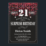 Red Glitter Surprise 21e verjaardag Kaart<br><div class="desc">Red Glitter Surprise 21st Birthday Invitation. Witte typografie. Zwart-wit schoolbord achtergrond. Verjaardag voor volwassenen. Verjaardag van Mannen of vrouwen. Kinder jongen of meisje dame tiener Bday Nodig uit. 13e 15e 16e 18e 20e 21e 30e 40e 50e 60e 70e 80e 90e 100e. Elke leeftijd. Voor verdere aanpassing klikt u op de...</div>