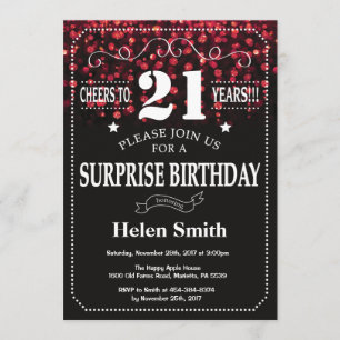 Red Glitter Surprise 21e verjaardag Kaart