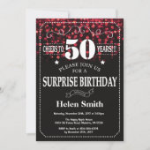 Red Glitter Surprise 50th Birthday Invitation Kaart (Voorkant)