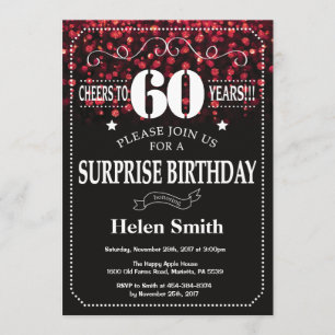 Red Glitter Surprise 60ste verjaardag Kaart