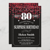 Red Glitter Surprise 80ste verjaardag Kaart (Voorkant / Achterkant)