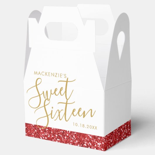 Red Glitter Sweet 16 Gepersonaliseerd Bedankdoosjes (Geopend)