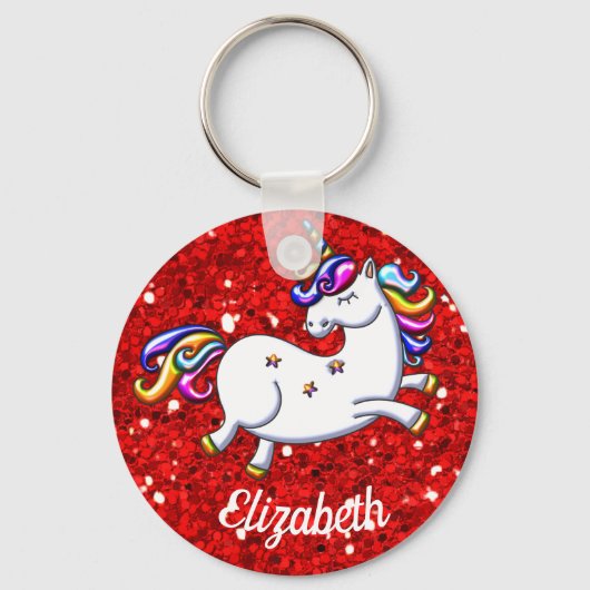 Red Glitter Unicorn Sleutelhanger (Voorkant)