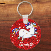 Red Glitter Unicorn Sleutelhanger (Voorkant)