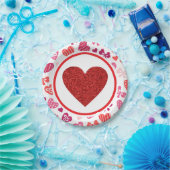 Red Glitter Valentijnse Heart Birthday Papieren Bordje (Feest)