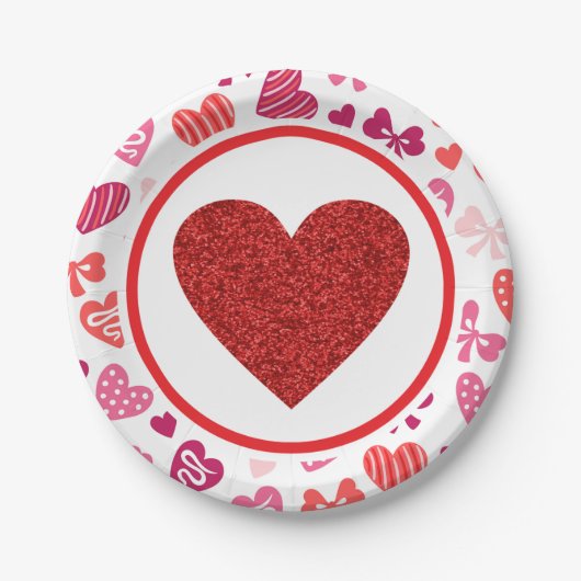 Red Glitter Valentijnse Heart Birthday Papieren Bordje (Voorkant)