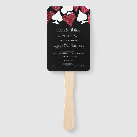 Red Glitter Vegas Huwelijksprogramma Fan Handwaaier (Voorkant)