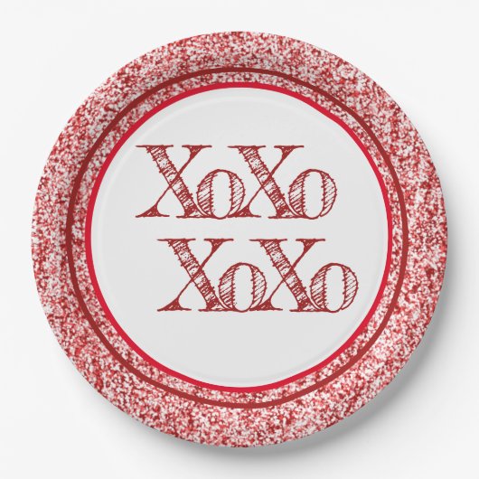 Red Glitter XOXO Papieren Bordje (Voorkant)