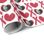 Red Glitter XOXO Photo Valentijnsdag Cadeaupapier (Rol Hoek)