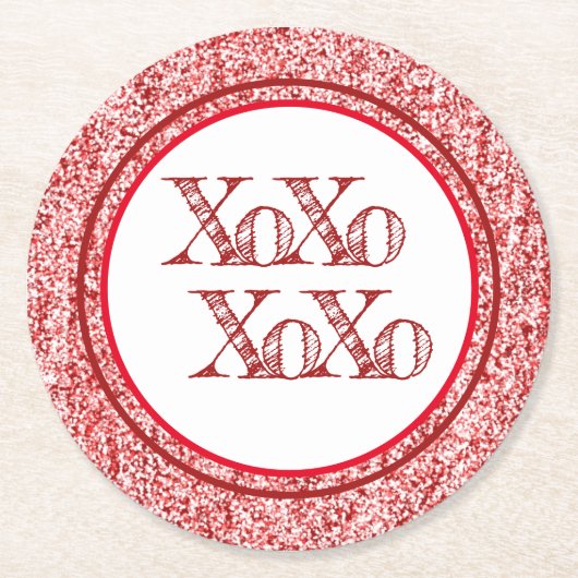 Red Glitter XOXO Ronde Kartonnen Onderzetter (Voorkant)