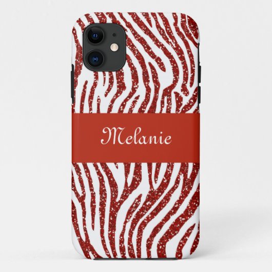 Red Glitter Zebra Monogram iPhone Case-Mate iPhone Case (Achterkant)