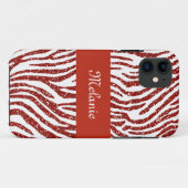 Red Glitter Zebra Monogram iPhone Case-Mate iPhone Case (Achterkant (horizontaal))