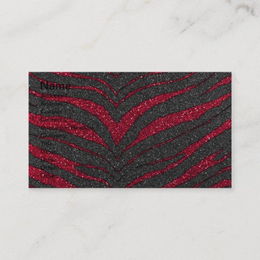 Red Glitter Zebra Print Visitekaartje (Voorkant)